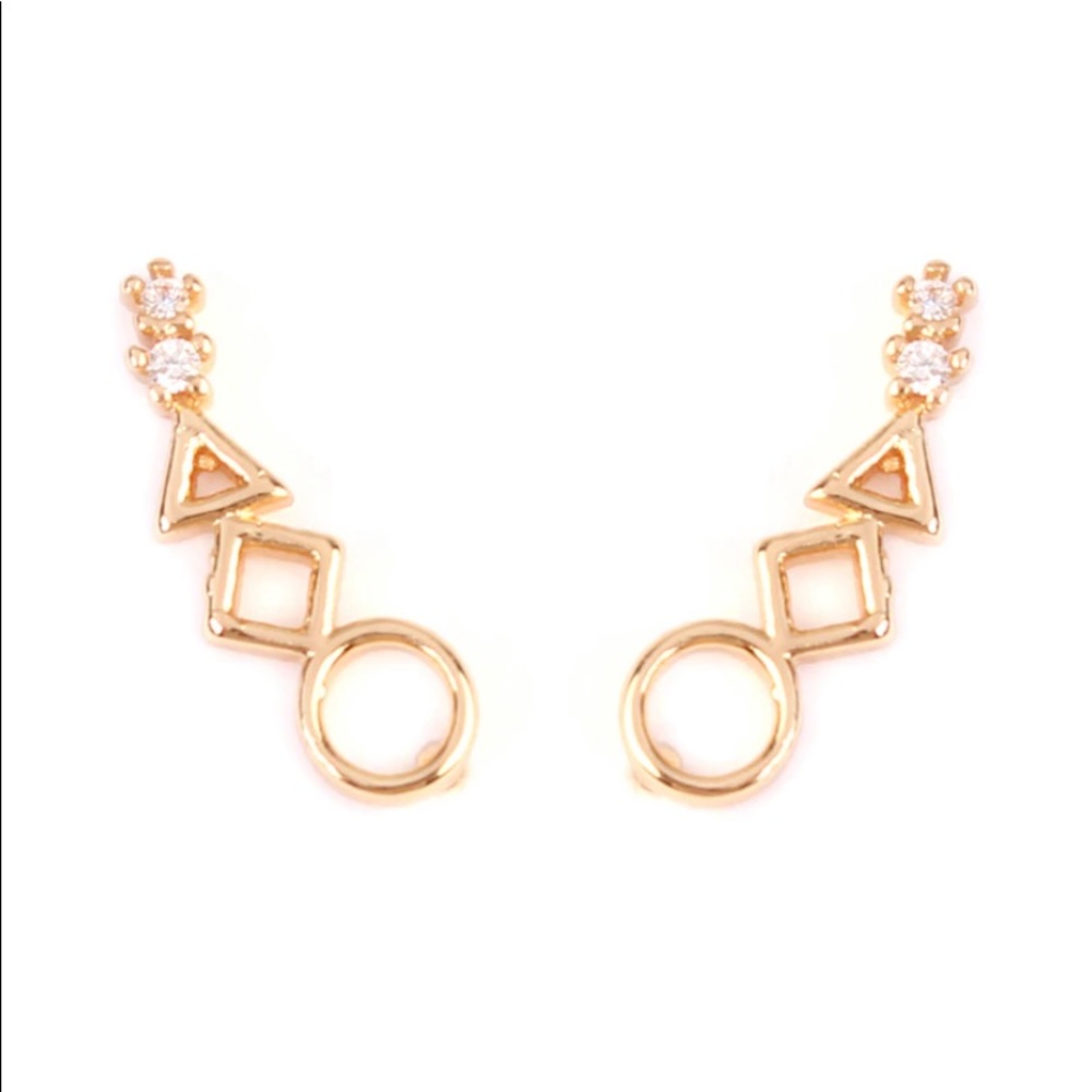 CUBIC ZIRCONIA GOLD CRAWLER EARRINGS - GEOMETRIC SHAPES